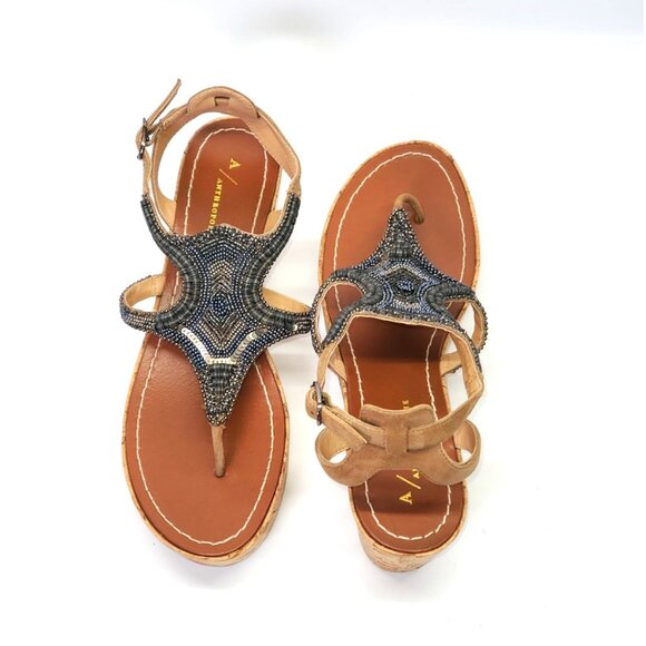 Anthropologie Women's Metallic Beaded Cork Platform Sandals Size 39 (9) 1446 - Picture 5 of 12